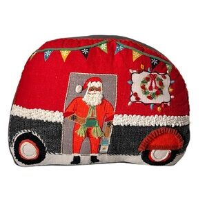 World Market Santa‎ Red Throw Pillow Lumberjack Santa Camper 12" x 17" Christmas